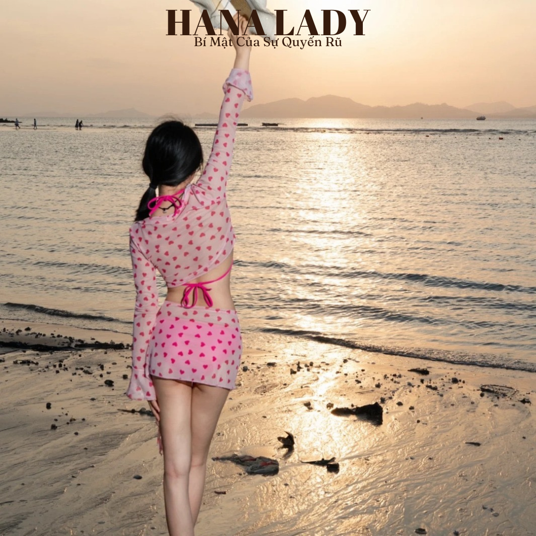 Bikini Đi Biển - Đồ Tắm Dài Tay 4 Chi Tiết Họa Tiết Trái Tim Màu Hồng Sexy Quyến Rũ BN164 10 Bikini Đi Biển - Đồ Tắm Dài Tay 4 Chi Tiết Họa Tiết Trái Tim Màu Hồng Sexy Quyến Rũ BN164 18