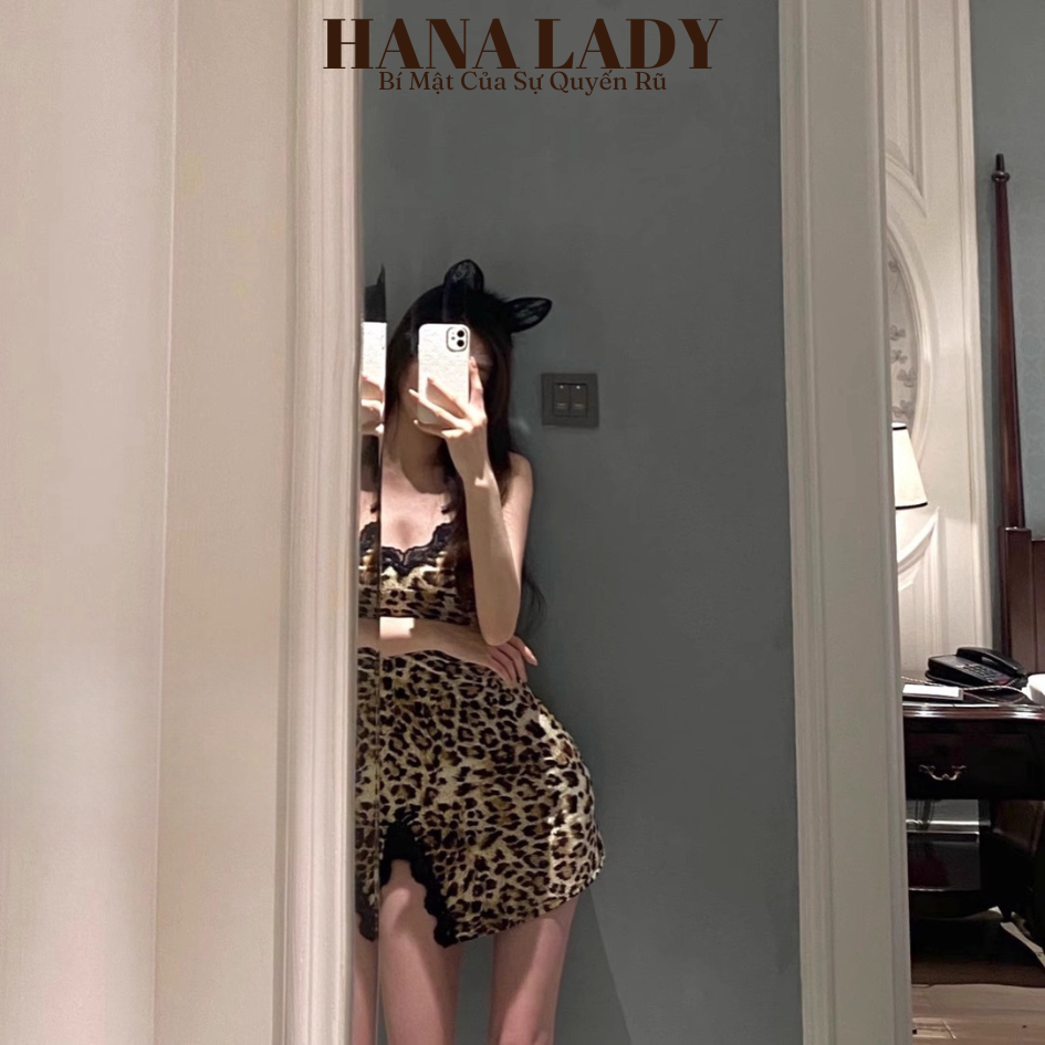 Váy Ngủ Body Sexy - Đầm Ngủ Thun Da Beo Phối Ren Xẻ Tà Gợi Cảm Kèm Quần Lọt Khe VN627 12