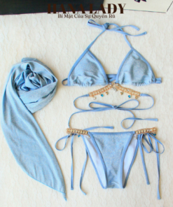Đồ Tắm Nữ Sexy - Bikini 3 Mảnh, Màu Baby Blue Lấp Lánh Phối Dây Charm Xinh BN159 13