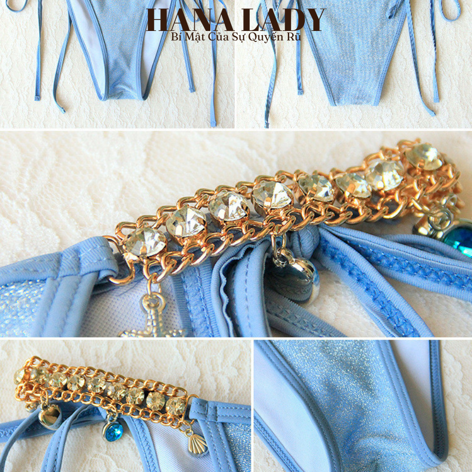 Đồ Tắm Nữ Sexy - Bikini 3 Mảnh, Màu Baby Blue Lấp Lánh Phối Dây Charm Xinh BN159 14