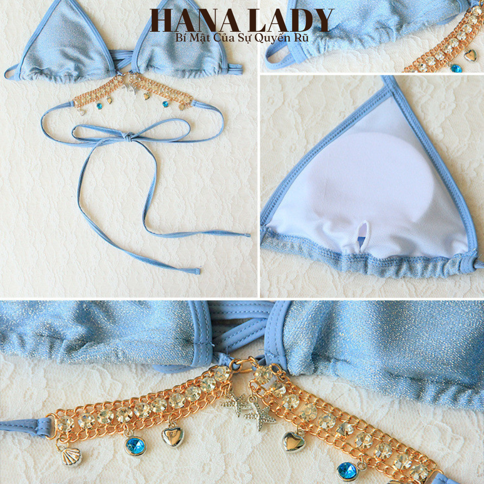 Đồ Tắm Nữ Sexy - Bikini 3 Mảnh, Màu Baby Blue Lấp Lánh Phối Dây Charm Xinh BN159 15
