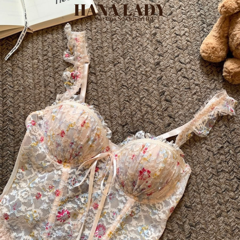 Váy Ngủ Ren Xòe Họa Tiết Hoa Nhí - Đầm Ngủ Corset Định Hình Tôn Dáng Kèm Quần Chip VN625 19