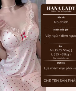 Váy Ngủ Lụa Phối Ren Quyến Rũ Đính Nơ Họa Tiết Trái Tim Dễ Thương VN630 16