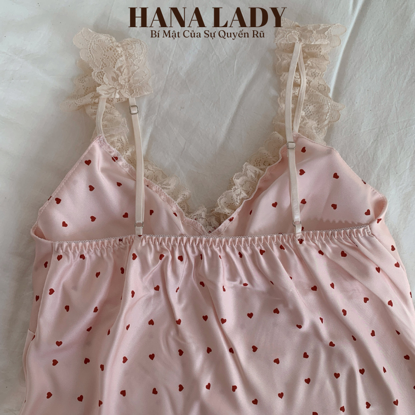 Váy Ngủ Lụa Phối Ren Quyến Rũ Đính Nơ Họa Tiết Trái Tim Dễ Thương VN630 20