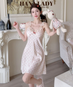 Váy Ngủ Lụa Phối Ren Quyến Rũ Đính Nơ Họa Tiết Trái Tim Dễ Thương VN630 11