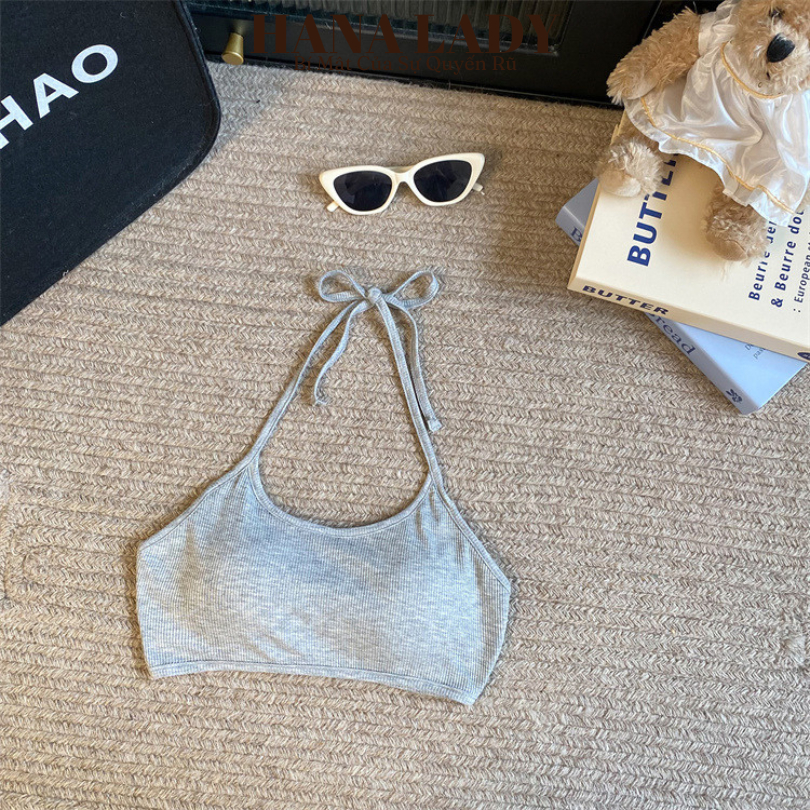 Áo Bra Cotton Gân Tăm Cổ Yếm Có Sẵn Đệm Mút Mỏng Nhiều Màu AL027 12