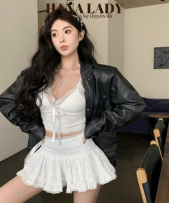 Áo 2 Dây Dáng Ngắn Cotton Phối Ren Cột Dây Cổ Tim Gợi Cảm AO06 11