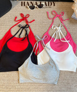 Áo Bra Cotton Gân Tăm Cổ Yếm Có Sẵn Đệm Mút Mỏng Nhiều Màu AL027 11