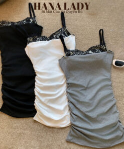 Váy Thun 2 Dây Body Kèm Mút Ngực - Đầm Thun Phối Ren Nhún Eo Tôn Dáng VN646 8