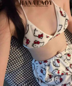 Set Đồ Ngủ Hello Kitty, Bikini Áo Dây Quần Short Chất Nhung Lông Gợi Cảm BN170 9