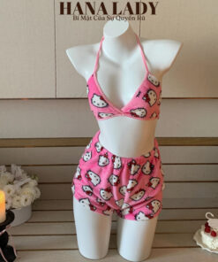 Set Đồ Ngủ Hello Kitty, Bikini Áo Dây Quần Short Chất Nhung Lông Gợi Cảm BN170 8