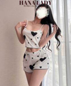 Đồ Ngủ Nữ 2 Dây - Đồ Bộ Thun Mặc Nhà Họa Tiết Trái Tim, Bộ Ngủ Quần Short Ngắn Sexy VN650 11
