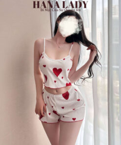 Đồ Ngủ Nữ 2 Dây - Đồ Bộ Thun Mặc Nhà Họa Tiết Trái Tim, Bộ Ngủ Quần Short Ngắn Sexy VN650 10