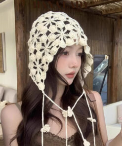 Mũ Len Trùm Đầu - Mũ Dệt Kim Tua Rua Đính Hoa Thời Trang Xinh Yêu PKT073 11