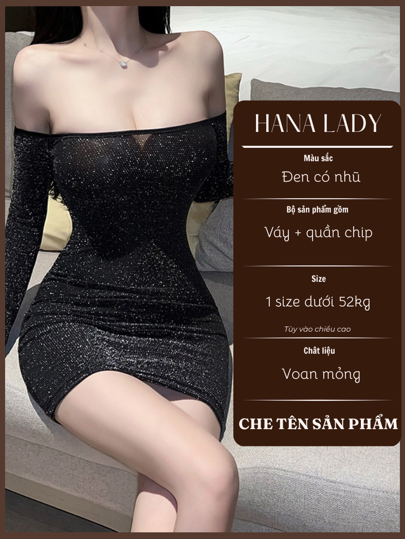 Váy Ngủ Body Sexy - Đầm Ngủ Trễ Vai KIm Sa Xuyên Thấu Gợi Cảm Kèm Quần Lọt Khe VN663 10