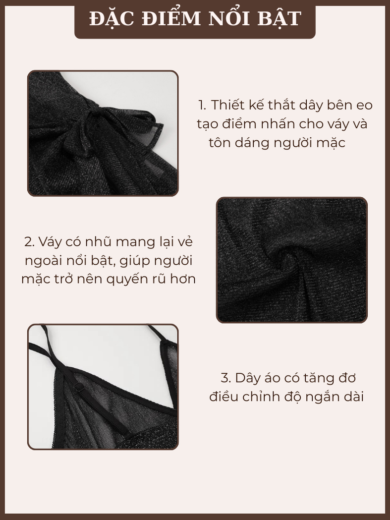 Váy Ngủ 2 Dây Thắt Eo Sexy - Đầm Ngủ Voan Xuyên Thấu Có Nhũ Lấp Lánh Quyến Rũ VN659 12