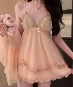 Set Váy Ngủ Voan Xòe Tiểu Thư Phối Ren Sexy - Đầm Ngủ Kèm Áo Choàng Mặc Nhà Quyến Rũ VN654 13
