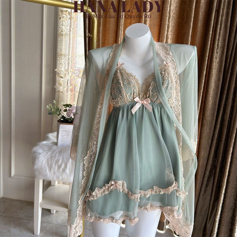 Set Váy Ngủ Voan Xòe Tiểu Thư Phối Ren Sexy - Đầm Ngủ Kèm Áo Choàng Mặc Nhà Quyến Rũ VN654 19
