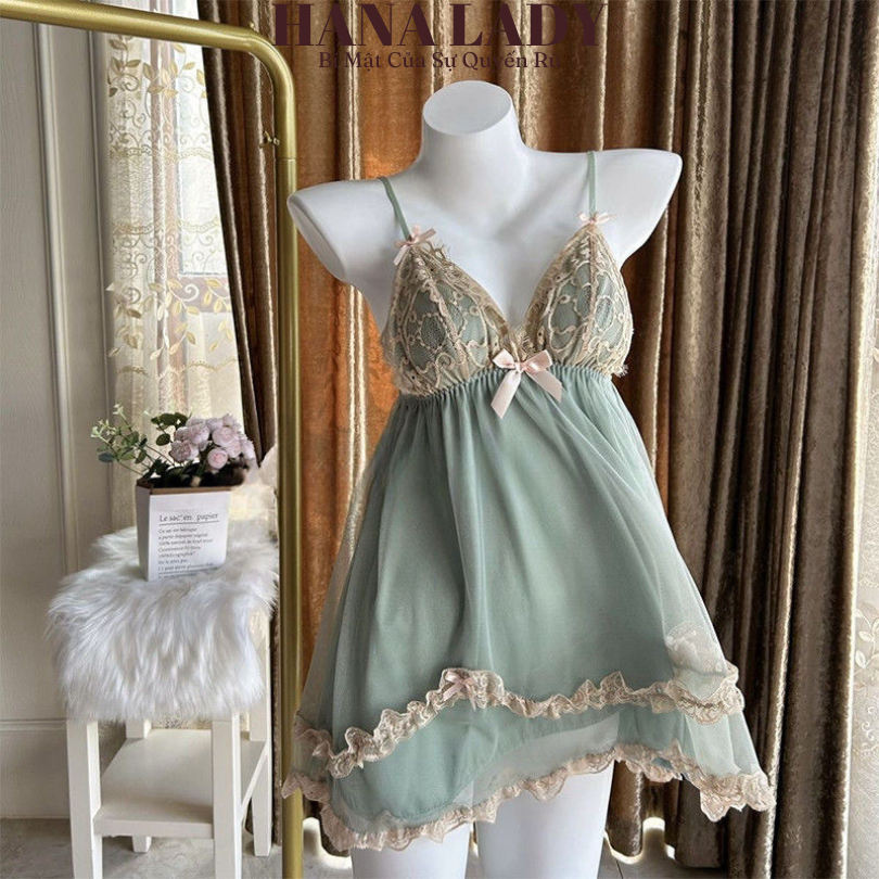 Set Váy Ngủ Voan Xòe Tiểu Thư Phối Ren Sexy - Đầm Ngủ Kèm Áo Choàng Mặc Nhà Quyến Rũ VN654 18