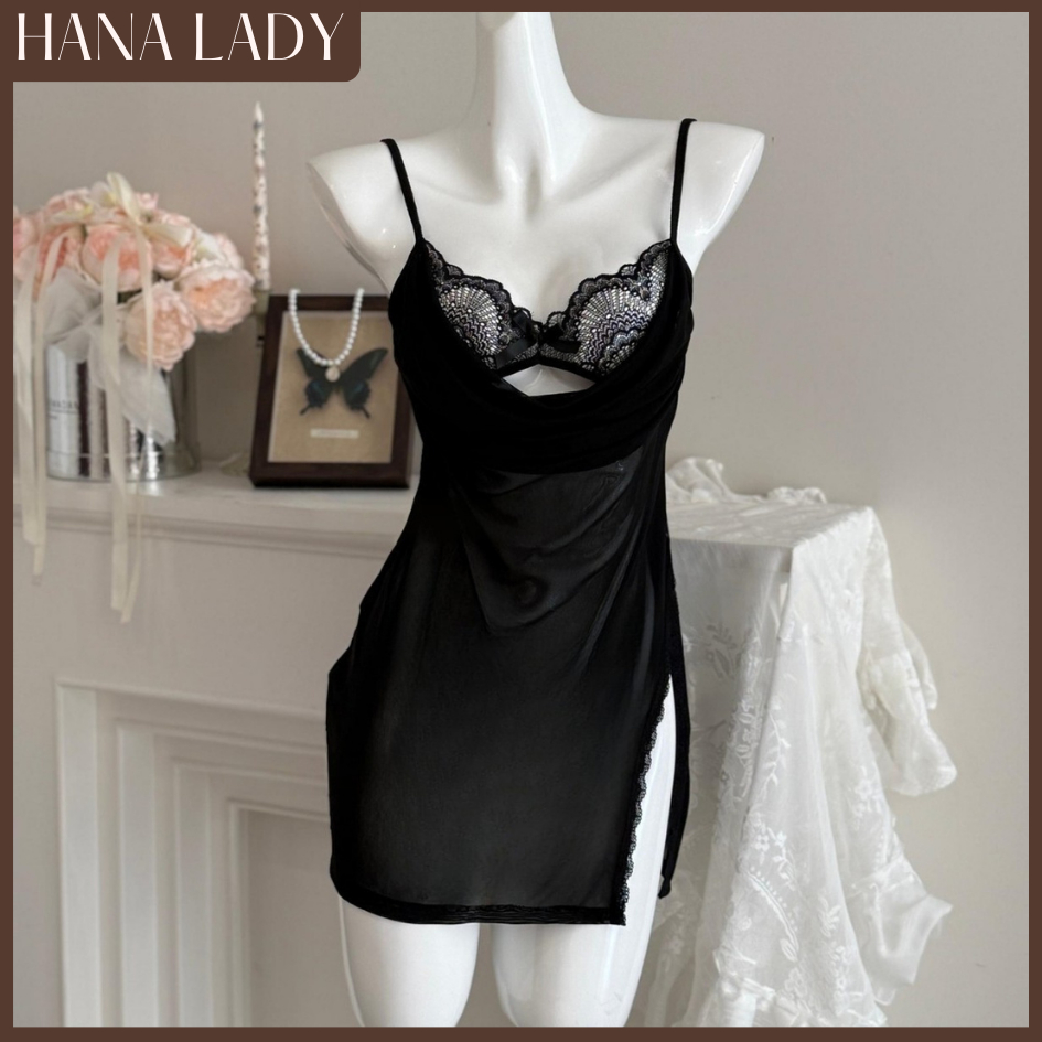 Váy Ngủ 2 Dây Xẻ Tà - Đầm Ngủ Voan Mỏng Mặc Nhà Cổ Đổ Phối Ren VN667 12