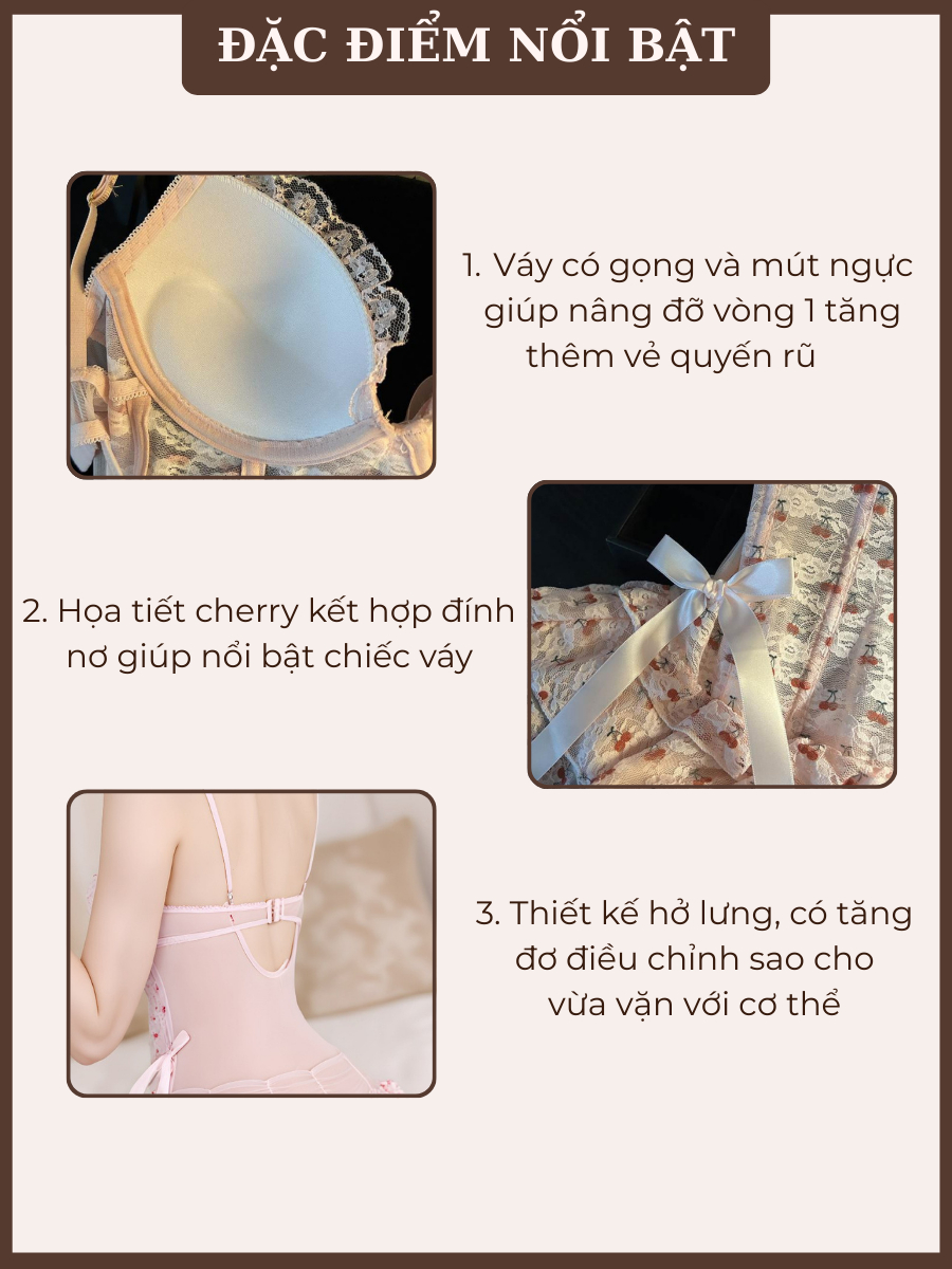 Váy Ngủ Nữ - Đầm Ngủ Kiểu Corset Form Xòe Có Mút Ngực Họa Tiết Cherry Đáng Yêu VN657 8 Váy Ngủ Nữ - Đầm Ngủ Kiểu Corset Form Xòe Có Mút Ngực Họa Tiết Cherry Đáng Yêu VN657 14