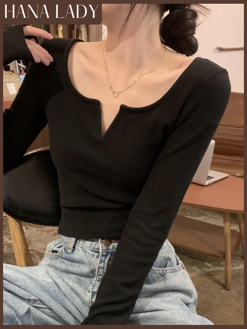 Áo Thun Tay Dài Basic Thu Đông Cổ Rộng Xẻ V Phong Cách Thường Ngày AO012 9 Áo Thun Tay Dài Basic Thu Đông Cổ Rộng Xẻ V Phong Cách Thường Ngày AO012 15