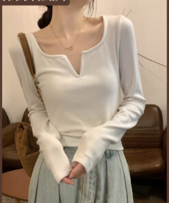 Áo Thun Tay Dài Basic Thu Đông Cổ Rộng Xẻ V Phong Cách Thường Ngày AO012 5 Áo Thun Tay Dài Basic Thu Đông Cổ Rộng Xẻ V Phong Cách Thường Ngày AO012 11