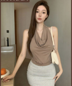 Áo Yếm Cổ Đổ Chất Thun Ôm Body Tôn Dáng Mặc Được 2 Kiểu AO013 5 Áo Yếm Cổ Đổ Chất Thun Ôm Body Tôn Dáng Mặc Được 2 Kiểu AO013 12