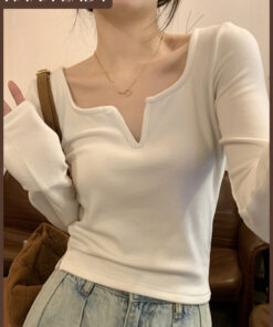 Áo Thun Tay Dài Basic Thu Đông Cổ Rộng Xẻ V Phong Cách Thường Ngày AO012 4 Áo Thun Tay Dài Basic Thu Đông Cổ Rộng Xẻ V Phong Cách Thường Ngày AO012 10