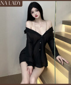 Váy Ngủ Voan - Áo Sơ Mi Mặc Nhà, Áo Ngủ Trễ Vai Voan Mỏng Kèm Quần VN672 8 Váy Ngủ Voan - Áo Sơ Mi Mặc Nhà, Áo Ngủ Trễ Vai Voan Mỏng Kèm Quần VN672 15