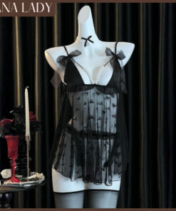 Váy Ngủ Ren - Đầm Ngủ Xòe Ren Mỏng Đính Nơ Phối Dây Ngọc VN661 15