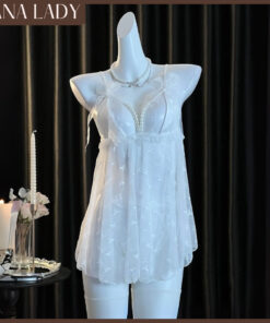 Váy Ngủ Ren - Đầm Ngủ Xòe Ren Mỏng Đính Nơ Phối Dây Ngọc VN661 14