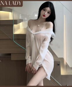 Váy Ngủ Voan - Áo Sơ Mi Mặc Nhà, Áo Ngủ Trễ Vai Voan Mỏng Kèm Quần VN672 7 Váy Ngủ Voan - Áo Sơ Mi Mặc Nhà, Áo Ngủ Trễ Vai Voan Mỏng Kèm Quần VN672 14