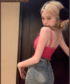 Áo Nữ Dáng Ngắn Kèm Mút - Áo 2 Dây Ren Hồng Kiểu Corset Phối Nơ Đan Dây Ôm Body AO014 8