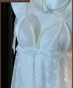 Váy Ngủ Ren - Đầm Ngủ Xòe Ren Mỏng Đính Nơ Phối Dây Ngọc VN661 12