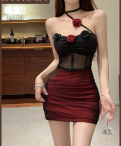 Váy Thun Ôm Body - Đầm Cúp Ngực Body 2 Lớp Phối Hoa Hồng Sang Trọng Kèm Mút VN674 10