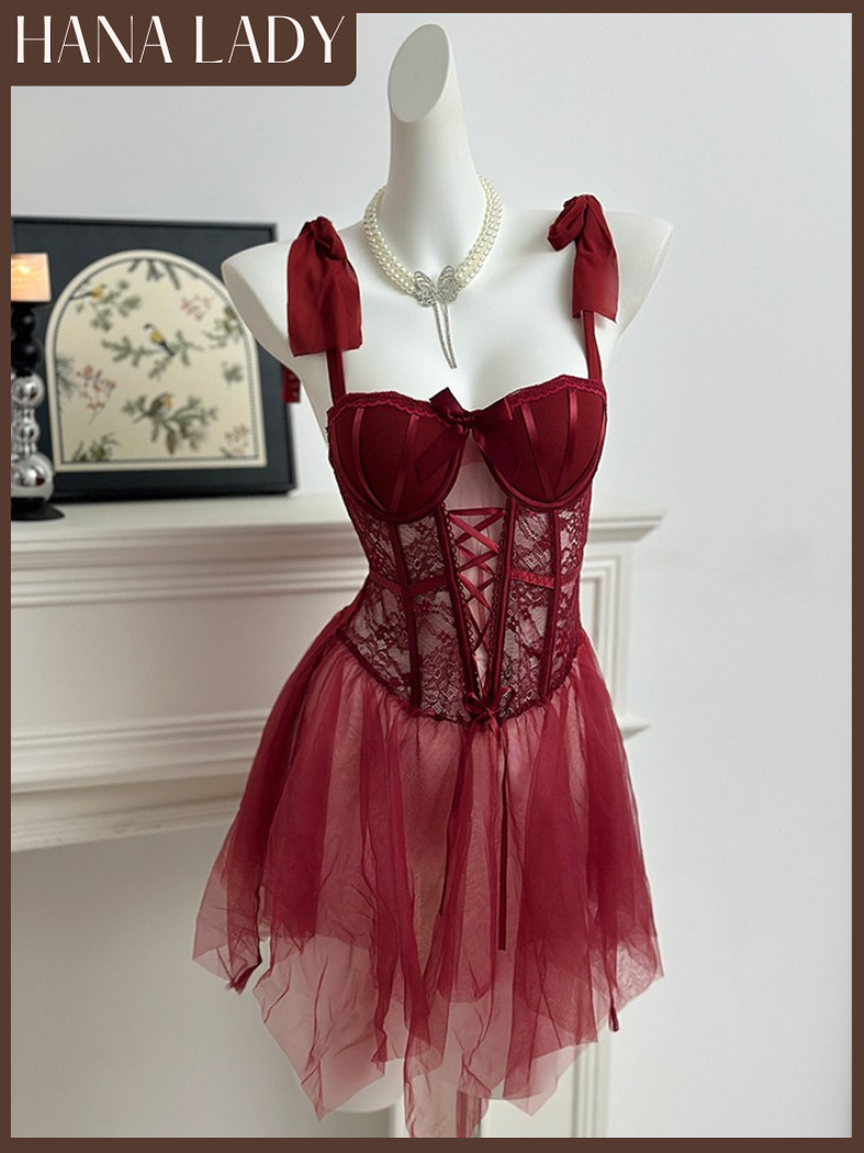 Váy Ngủ Ren Xòe Đan Dây Sẵn Mút Ngực Mặc Được Nhiều Kiểu Kèm Quần VN669 16