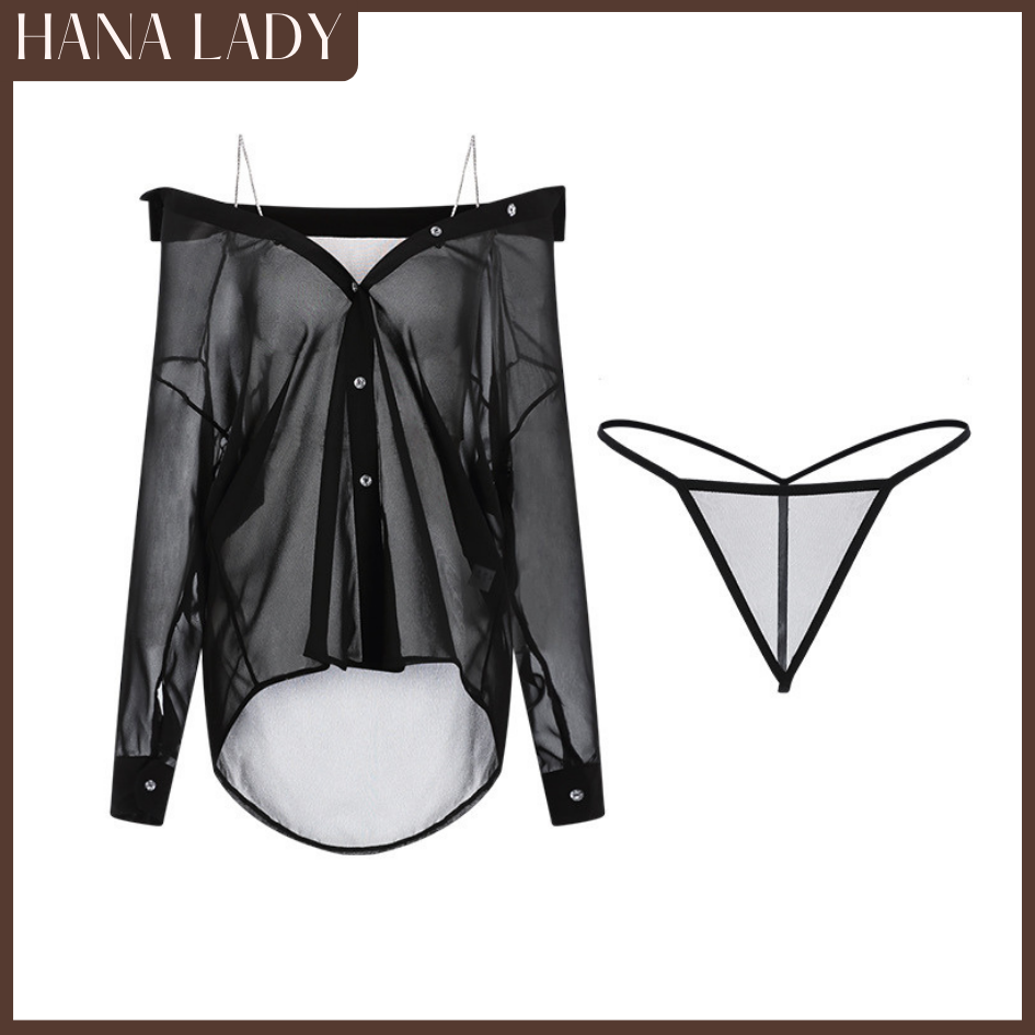 Váy Ngủ Voan - Áo Sơ Mi Mặc Nhà, Áo Ngủ Trễ Vai Voan Mỏng Kèm Quần VN672 9 Váy Ngủ Voan - Áo Sơ Mi Mặc Nhà, Áo Ngủ Trễ Vai Voan Mỏng Kèm Quần VN672 16