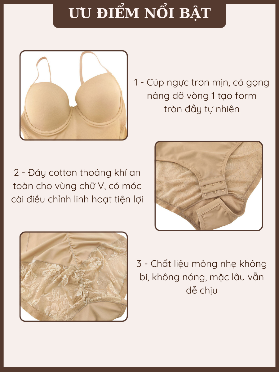 Áo Bodysuit Định Hình Cơ Thể Gen Bụng Tạo Thắt Eo Có Gọng Nâng Ngực SH01 12