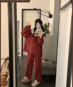 Bộ Đồ Ngủ Pyjama Dáng Dài Mặc Nhà Nữ Caro Cổ Tròn Phối Ren Tiểu Thư Thu Đông PJ580 15