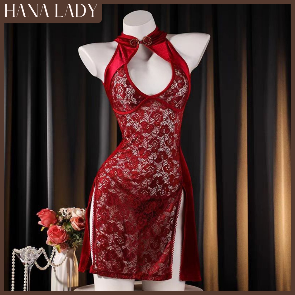 Đồ Ngủ Cosplay - Sườn Xám Trung Hoa Chất Ren Mềm Mịn Đan Dây Lưng CP337 12