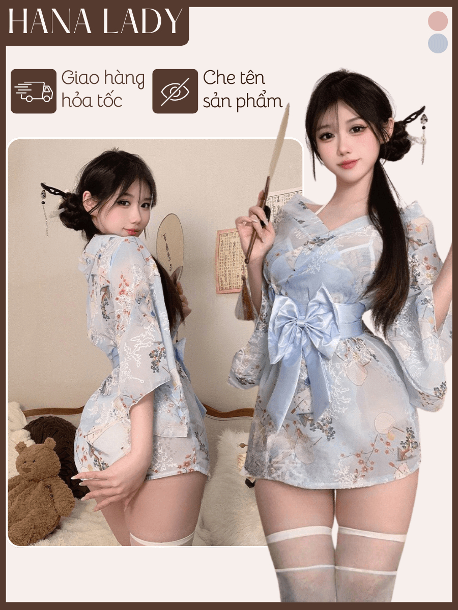 主图-01 Đồ Ngủ Cosplay - Set Đồ Ngủ Kimono Hoa Anh Đào Dễ Thương Ngọt Ngào CP335 2