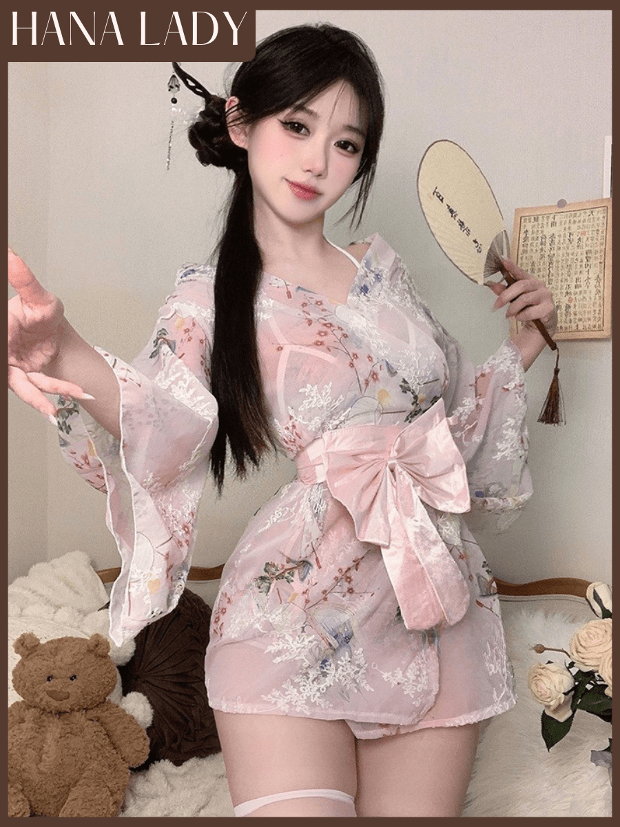 主图-02 Đồ Ngủ Cosplay - Set Đồ Ngủ Kimono Hoa Anh Đào Dễ Thương Ngọt Ngào CP335 5
