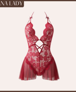 Bodysuit Ren - Đồ Ngủ Ren Mỏng Đan Dây Hở Lưng Phối Tà Xòe VN681 6