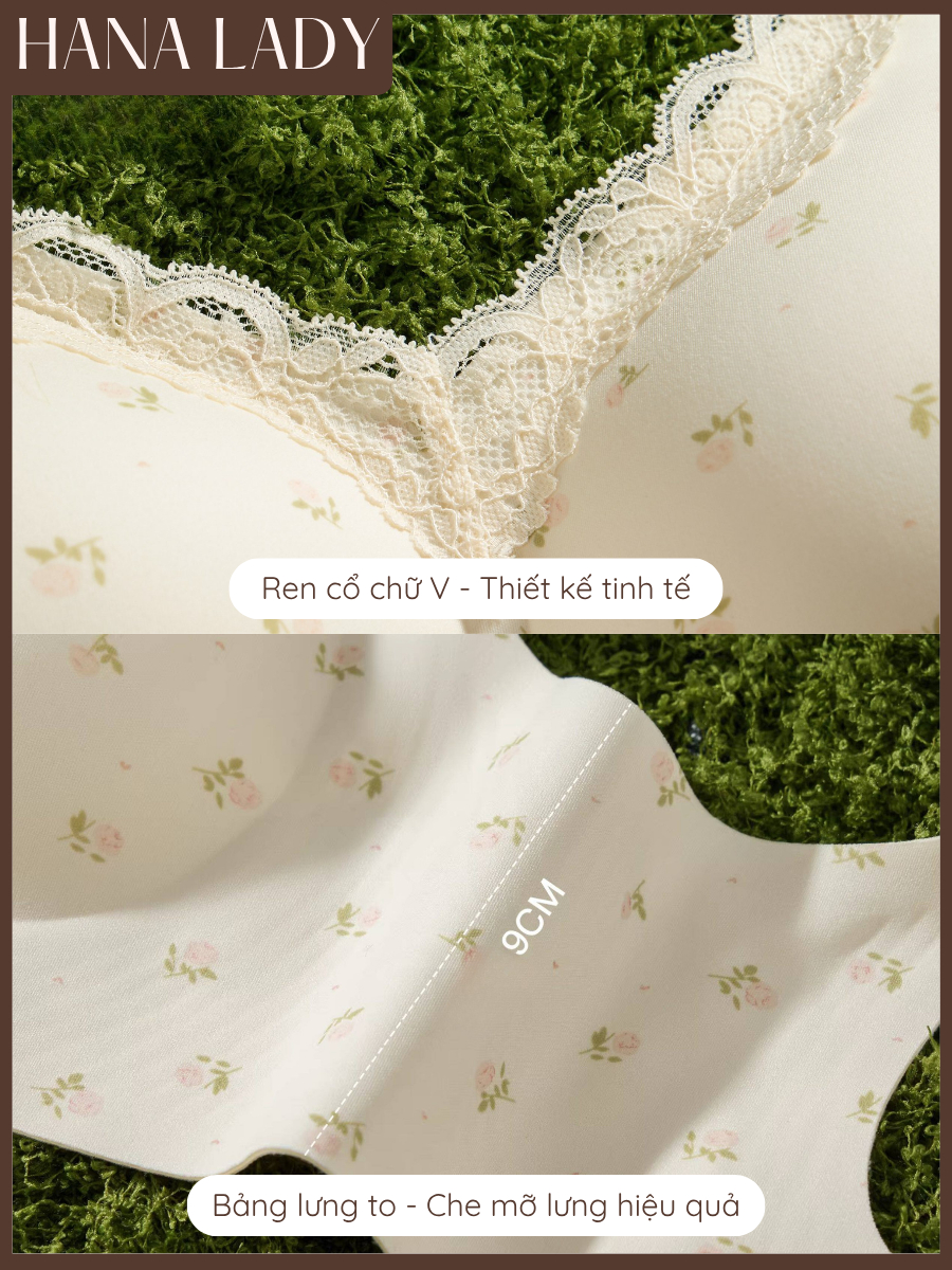 Áo Lót Nữ Không Gọng - Áo Bra Chất Su Thạch Thoáng Khí Họa Tiết Hoa Nhí Phối Ren Không Lộ Viền HanaLady - AL035 19