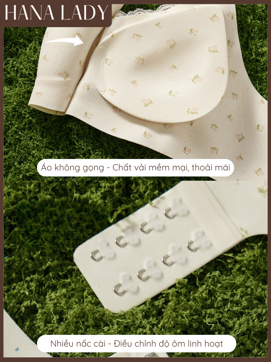 Áo Lót Nữ Không Gọng - Áo Bra Chất Su Thạch Thoáng Khí Họa Tiết Hoa Nhí Phối Ren Không Lộ Viền HanaLady - AL035 18