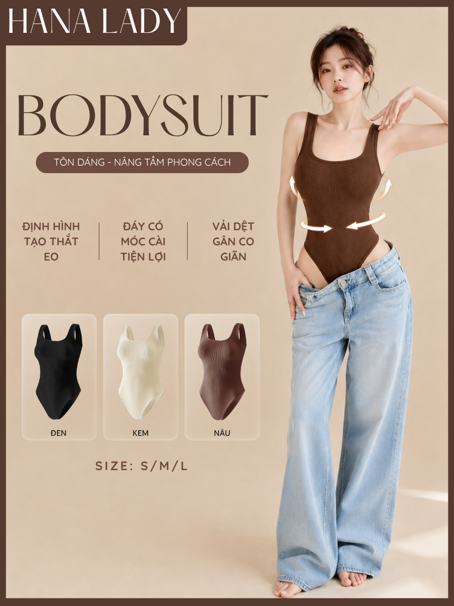 主图-01-主图-01 Bodysuit Định Hình HANA LADY Dệt Gân Co Giãn Tạo Thắt Eo, Cổ U Tôn Vòng 1 Có Cài Đáy Tiện Lợi - SH06 2