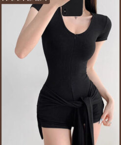 Bodysuit Tay Ngắn Năng Động - Jumpsuit Thể Thao Có Khoá Kéo Kèm Khăn Quấn Eo HanaLady - BTG07 5 Bodysuit Tay Ngắn Năng Động - Jumpsuit Thể Thao Có Khoá Kéo Kèm Khăn Quấn Eo HanaLady - BTG07 9