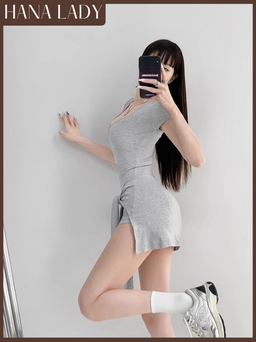 主图-03-主图-04 Bodysuit Tay Ngắn Năng Động - Jumpsuit Thể Thao Có Khoá Kéo Kèm Khăn Quấn Eo HanaLady - BTG07 5
