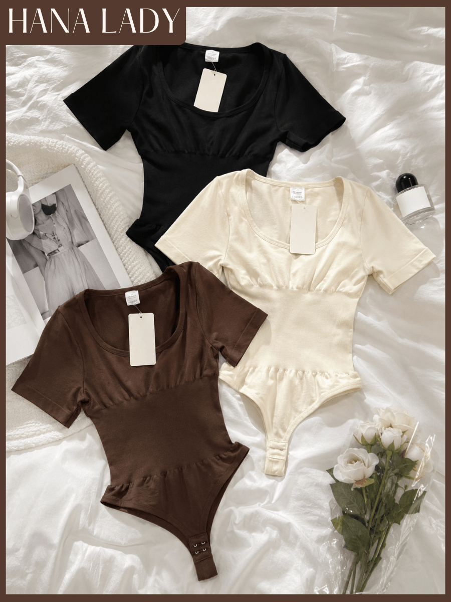 Bodysuit Định Hình Tay Ngắn Tạo Thắt Eo Ôm Dáng, Cổ Chữ U Tôn Vòng 1, Co Giãn 4 Chiều Cao Cấp HanaLady - SH07 14